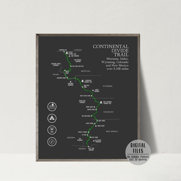 Continental Divide Trail Map-CDT Hiking Map-Continental Divide Trail Hiking Map Print-CDT Map Poster-Adventure Gift For Hiker-Printable Map