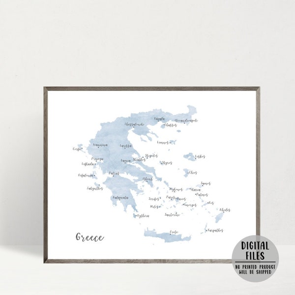 Greece Map-Greek Island Map Print-Greece Poster-Minimalist Map-Watercolor Map Poster-Greece Gift-Greece Wall Art-Travel Gift-Printable Map