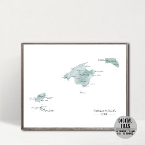 Carte des îles Baléares - affiche des îles Baléares-carte minimaliste impression-carte aquarelle affiche-Espagne Art mural impression-carte des îles Espagne-carte imprimable