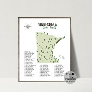 Carte des parcs d'État du Minnesota impression-liste de contrôle des parcs d'État du Minnesota-carte des parcs d'État du Minnesota affiche-cadeau de voyage pour randonneur-carte imprimable