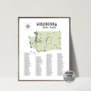 Washington staatsparken kaart print-Washington staatsparken checklist-staatsparken van Washington kaart poster-cadeau voor wandelaar-afdrukbare kaart