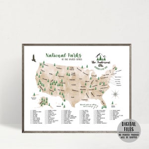 USA National Parks Map-Personalized Map-63 National Parks Checklist-NP Map Poster-US National Parks Print-Watercolor Map-Printable Map