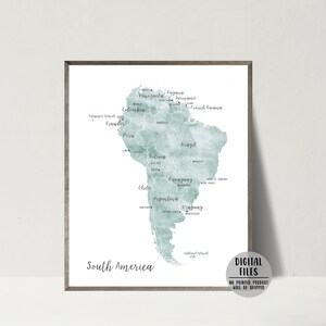 Carte de l'Amérique du Sud-Amérique du Sud affiche-carte minimaliste impression-aquarelle carte affiche-Amérique du Sud art mural-cadeau pour voyageur-carte imprimable