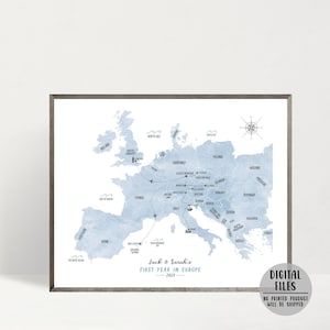 Personalisierte Europa Reise Karte Poster-Europa Road Trip Karte Druck-Personalisierte Geschenk für Reisende-Custom Travel Map Print-DIGITAL DATEI