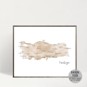 Turquie carte-Türkiye carte de voyage impression-Turquie affiche-carte minimaliste-aquarelle carte affiche-cadeau de voyage-Istanbul Turquie art mural-carte imprimable