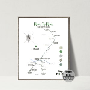 Rim To Rim Trail kaart-Rim To Rim wandelroute kaart print-Grand Canyon wandelkaart-Rim To Rim kaart poster-avontuur cadeau voor wandelaar-afdrukbare kaart