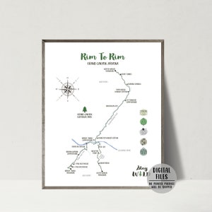 Rim To Rim Trail Map-Rim To Rim Hiking Trail Map Print-Grand Canyon Hiking Map-Rim To Rim Map Poster-Adventure Gift For Hiker-Printable Map