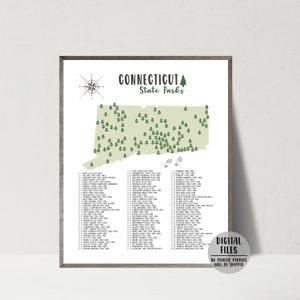 Mapa parków stanowych Connecticut-Lista kontrolna parków stanowych Connecticut-Mapa parków stanowych Connecticut do druku-Prezent podróżniczy dla wędrowca-Mapa do druku