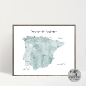 Camino De Santiago Map-Camino Hiking Map Print-Camino Walking Map-Santiago de Compostela-Camino De Santiago Poster-Hiking Gift-Printable Map