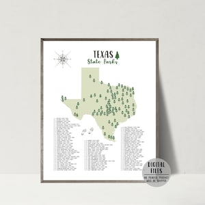 Mapa de Parques Estatales de Texas - Lista de Parques Estatales de Texas - Póster de Parques Estatales de Texas - Impresión de Mapa de Aventuras - Regalo de Viaje para Senderistas - Mapa Imprimible