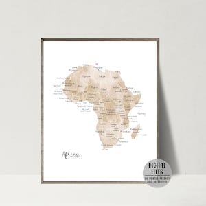 Carte de l'Afrique, affiche minimaliste, impression de carte, aquarelle, cadeau pour voyageur, carte de l'Afrique, art mural, cadeau de voyage, carte imprimable