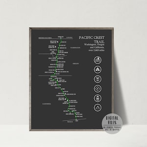 Pacific Crest Trail Map-Pacific Crest Trail Hiking Map Poster-Pacific Crest Hiking Trail Map Print-PCT Poster-Gift For Hiker-Printable Map