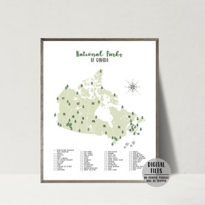 Carte des parcs nationaux du Canada - Liste de contrôle des parcs nationaux du Canada - Carte des parcs nationaux à imprimer - Cadeau pour voyageur - Cadeau pour randonneur - Carte imprimable