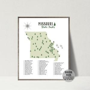 Carte imprimable des parcs d'État du Missouri - Liste de contrôle des parcs d'État du Missouri - Carte des parcs d'État du Missouri - Cadeau de voyage pour randonneur - Carte imprimable