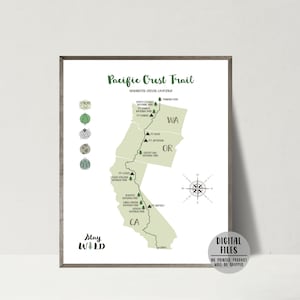 Pacific Crest Trail Map-Pacific Crest Trail Hiking Map Print-Pacific Crest Hiking Trail Map Poster-PCT Poster-Gift For Hiker-Printable Map