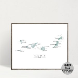 Carte des îles Canaries - Carte des îles Canaries - Impression minimaliste - Carte aquarelle - Espagne - Impression d'art mural - Carte des îles d'Espagne - Carte imprimable