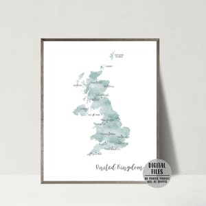 Carte du Royaume-Uni, impression carte, affiche minimaliste, carte aquarelle, cadeau de voyage, carte du Royaume-Uni, oeuvre d'art murale, cadeau de voyage, carte imprimable