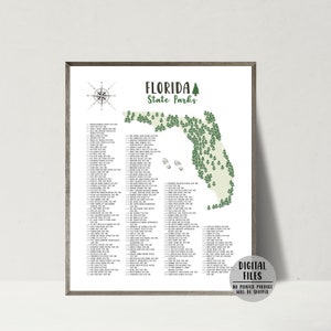 Florida staatsparken kaart print-Florida staatsparken checklist-staatsparken van Florida kaart poster-avontuur cadeau voor wandelaar-afdrukbare kaart