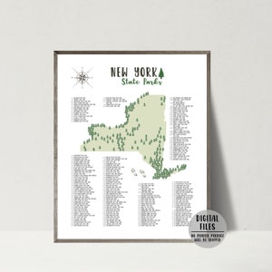Carte des parcs de l'État de New York - Liste de contrôle des parcs de l'État de New York - Carte des parcs de l'État de New York - Carte de l'aventure Impression-Cadeau de voyage pour randonneur - Carte imprimable