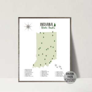 Indiana State Parks kaart print-Indiana State Parks checklist-staat parken van Indiana kaart poster-avontuur cadeau voor wandelaar-afdrukbare kaart
