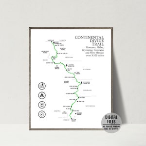 Mapa del sendero Continental Divide - Mapa de senderismo CDT - Mapa de senderismo Continental Divide Trail para imprimir - Mapa CDT - Mapa de aventuras - Regalo para excursionistas - Mapa imprimible