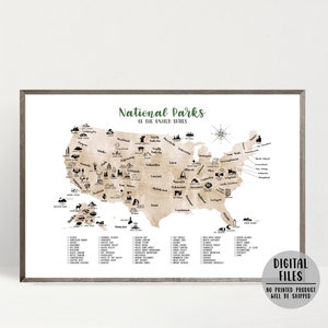 US National Parks Karte Print-63 National Parks Karte Checkliste- National Parks Poster- US National Parks Karte mit Icons-DIGITALE DATEI