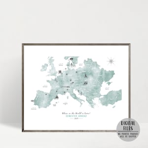 Personalized Europe Map Poster-Europe Travel Map Print-Year Abroad Gift-Personalized Gift For Traveler-Custom Travel Map Print-DIGITAL FILE