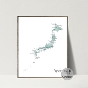 Carte du Japon, affiche de voyage, carte minimaliste, impression de carte aquarelle, cadeau pour voyageur, carte du Japon, art mural, cadeau de voyage, carte imprimable