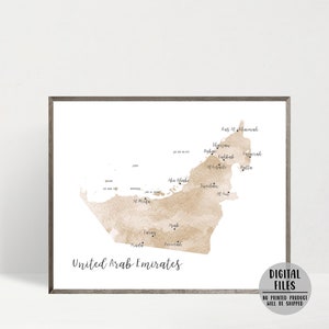 Kaart Verenigde Arabische Emiraten-VAE kaart poster-minimalistische kaart afdrukken-aquarel kaart poster-VAE Wall Art Print-reiscadeau-Emiraten kaart-afdrukbare kaart