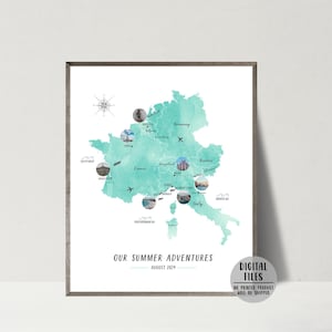 Personalized Europe Travel Map Poster-Europe Road Trip Map Print-Multiple Countries Map-Personalized Gift-Custom Travel Map-DIGITAL FILE