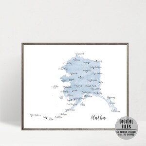 Carte de l'Alaska-carte de l'Alaska impression-affiche-carte minimaliste-aquarelle de l'Alaska affiche de l'Alaska-cadeau de voyage-art mural de l'Alaska impression-carte