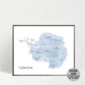 Carte de l'Antarctique-carte de l'Antarctique affiche-carte minimaliste impression-aquarelle carte impression-carte de l'Antarctique art mural-cadeau de voyage-carte imprimable