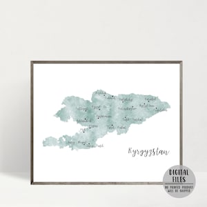 Carte du Kirghizistan-affiche de voyage-carte minimaliste carte du Kirghizistan impression-aquarelle carte-Kirghizistan art mural impression-cadeau pour voyageur-carte imprimable