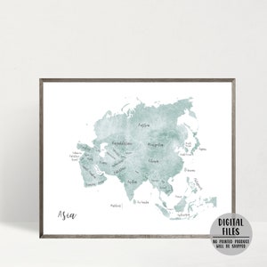 Asien Karte mit Ländern-Asien Poster-Minimalistische Karte Print-Aquarell Karte-Geschenk für Reisende-Karte von Asien Wand Kunst-Reise Geschenk druckbare Karte