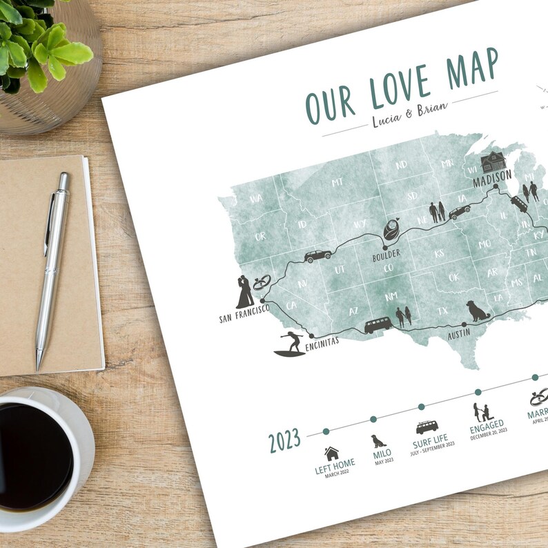 Our Love Map-relationship Map-love Story of Us Map-anniversary Gift ...