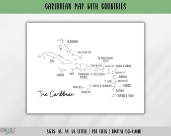 Caribbean Islands Map-Caribbean Map With Countries-Caribbean Islands Travel Tracker-Travel Planner Page PDF-Learning Map -DIGITAL DOWNLOAD