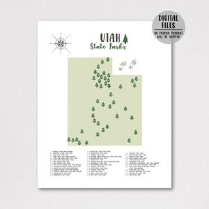 Utah State Parks Map-utah State Parks Checklist-state Parks of Utah Map Poster-utah Print ...