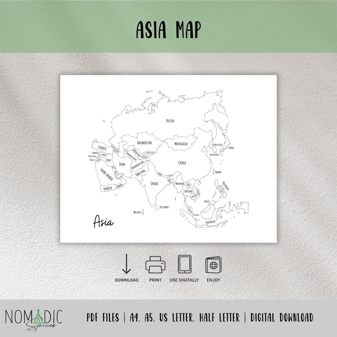 Asia Map-asia Map With Countries-travel Book Insert-asia Travel Planner ...