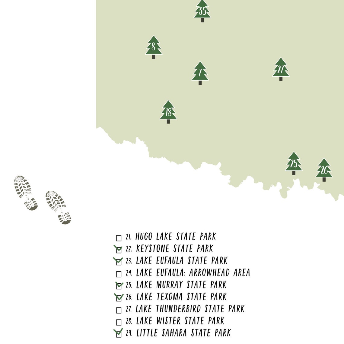 Oklahoma State Parks Mapoklahoma State Parks Checkliststate Etsy