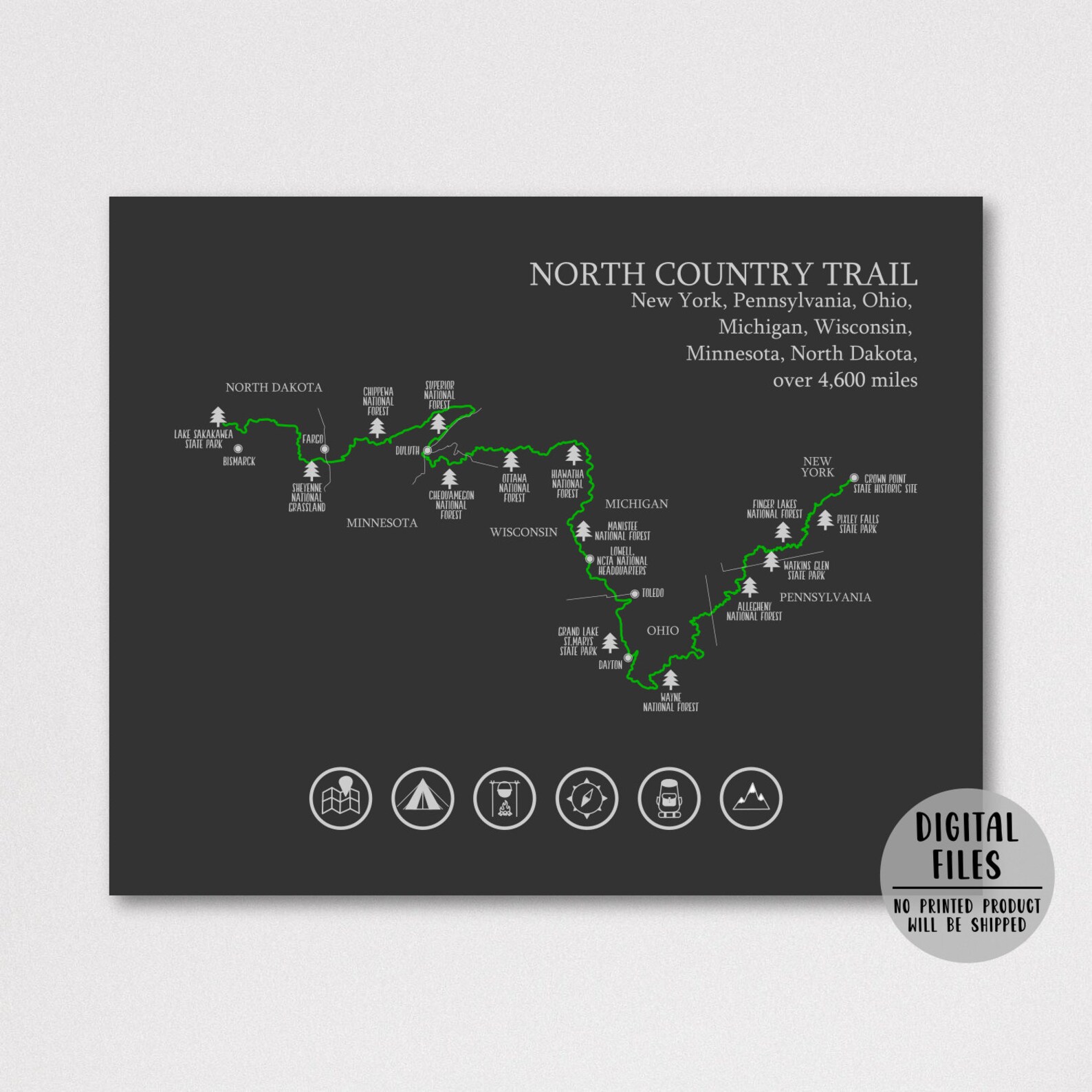 North Country Trail Map-north Country Trail Hiking Map | Etsy