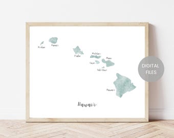 Hawaii Islands Map - Hawaii Map - Watercolor Map Of Hawaii - Hawaii Map Print - Hawaii Travel Map - Hawaii Map Poster - Map Gift