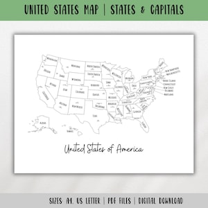 Carte de voyage des États-Unis - Carte des États-Unis avec les États et les capitales - Insertion de planificateur de voyage - Page de livre de voyage - Carte des États-Unis - Tracker de voyage - TÉLÉCHARGEMENT NUMÉRIQUE