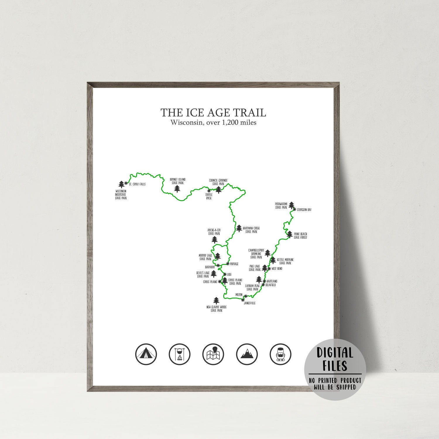 Ice Age Trail Map Print-ice Age Hiking Trail Map-ice Age Trail - Etsy