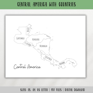 Mittelamerika Karte mit Ländern-Übersichtskarte-Reise-Tracker-Karte Ausmalseite PDF-Reiseplaner-Einleger-Lernkarte-DIGITALER DOWNLOAD