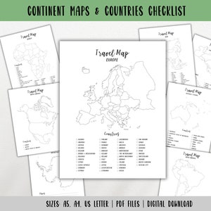 Weltreisekarten Bundle-Kontinente Reisekarte mit Ländern Checkliste-Reisen Planer Insert-Outline Maps-Malseiten-DIGITAL DOWNLOAD