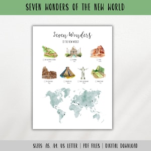 7 Wunder der modernen Welt Bucket Checklist & Map-Reiseplaner Einsatz-Weltwunder Reisekarte-Reisen Buch Seite-DIGITAL DOWNLOAD
