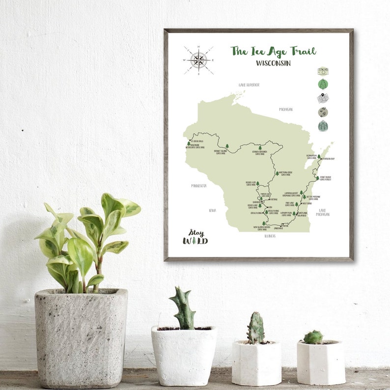 Ice Age Trail Map-ice Age Hiking Trail Map Print-ice Age Trail | Etsy