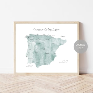 Camino De Santiago Karte - Jakobsweg Karte - Camino Wanderkarte Poster - Geschenk für Pilger - Santiago de Compostela