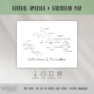 Central America & Caribbean Map-Outline Map With Countries-Travel Tracker-Travel Planner Page Insert-Outline Map PDF-Digital Files