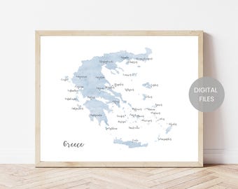 Greece Map - Greek Island Map Print - Greece Travel Map - Greece Poster - Watercolor Map Of Greece - Greece Wall Art Print - Map Gift